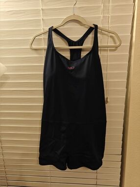 Black Racerback Athletic Romper with Pink Logo